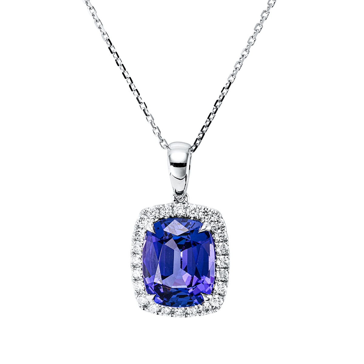 diamond full cut tanzanite colored stone classic necklace in white gold