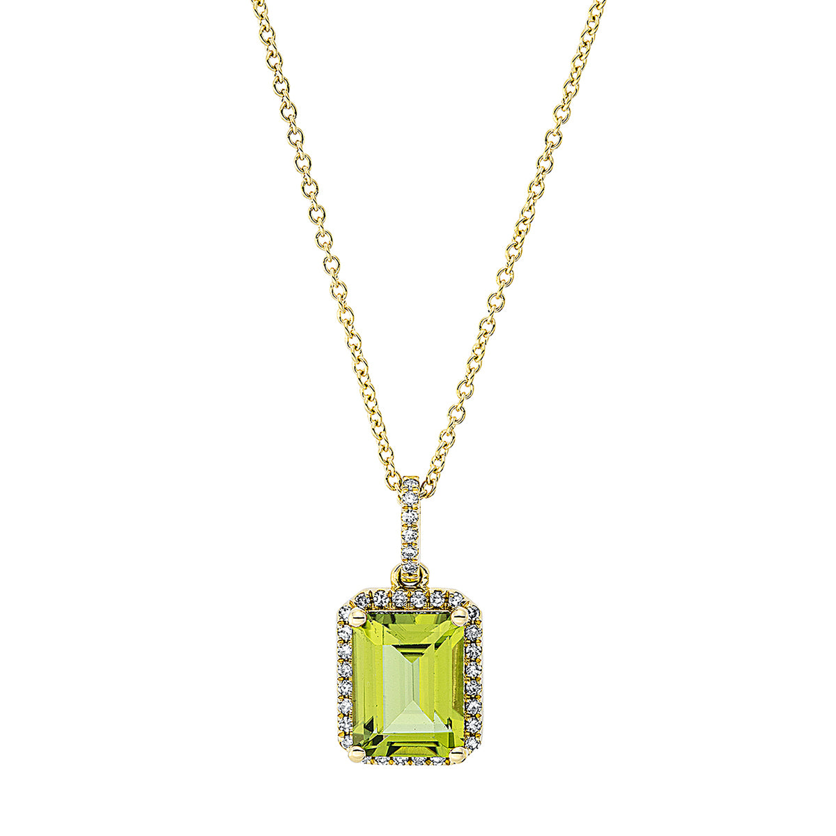 diamond single cut peridot colored stone fashion necklace in yellow gold