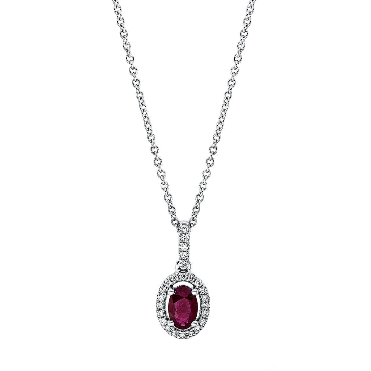 diamond full cut ruby colored stone classic necklace in white gold