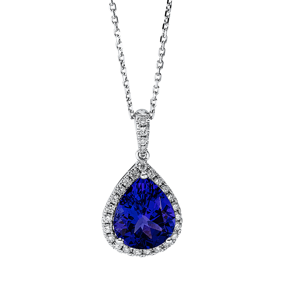 diamond full cut tanzanite colored stone classic necklace in white gold