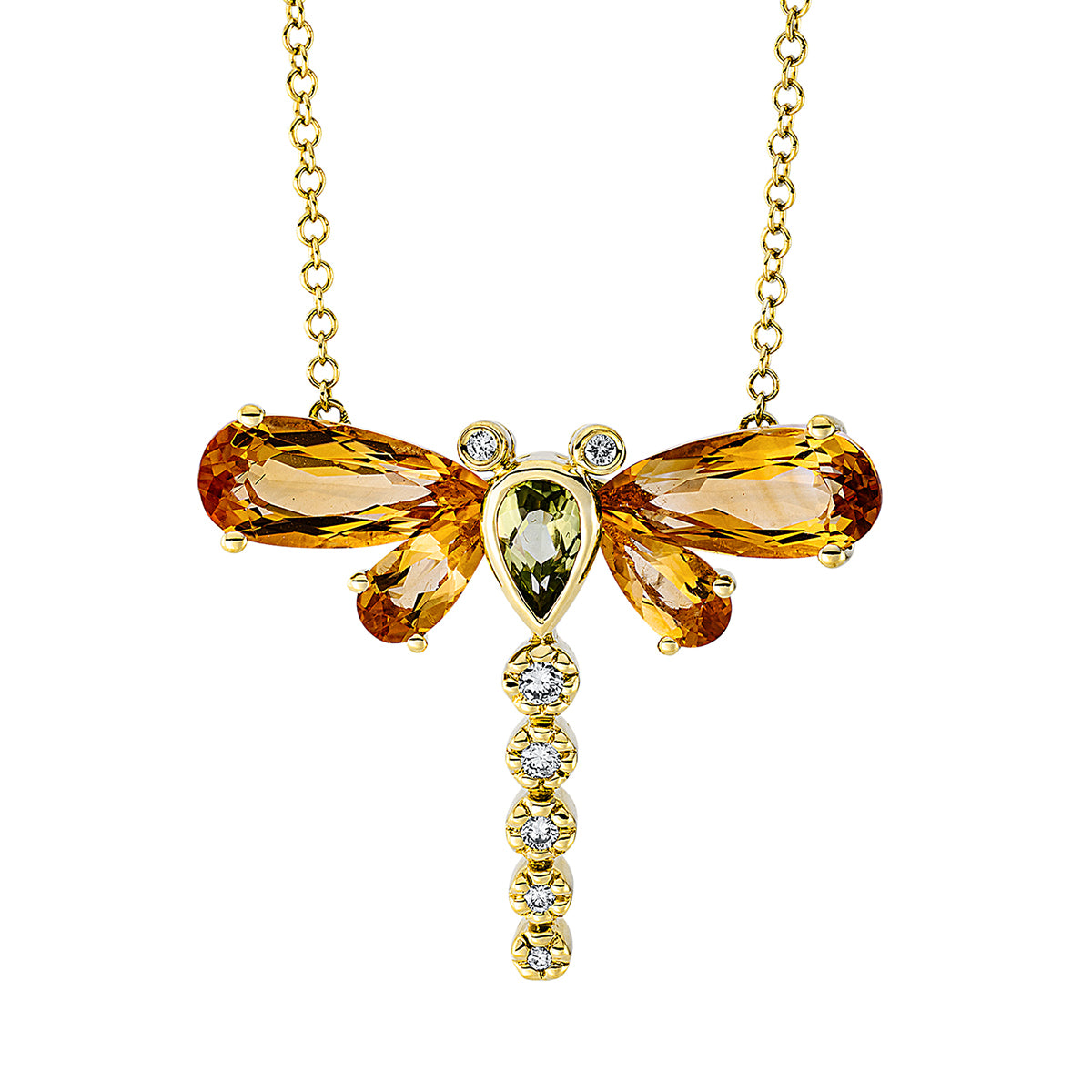 diamond full cut citrine colored stone fashion necklace in yellow gold