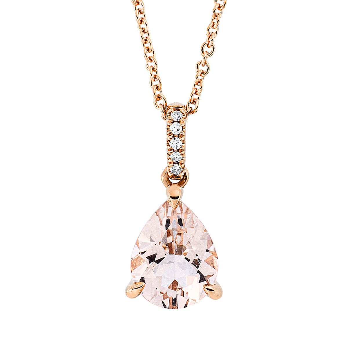 diamond single cut morganite colored stone fashion necklace in red gold