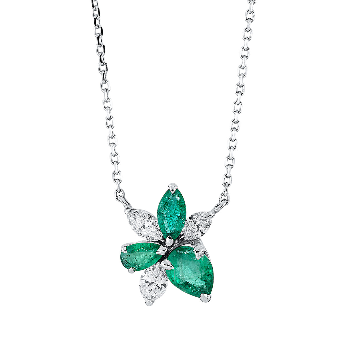 marquise emerald colored stone classic necklace in white gold
