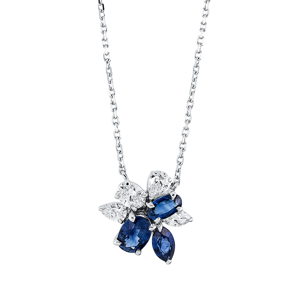 marquise sapphire colored stone classic necklace in white gold