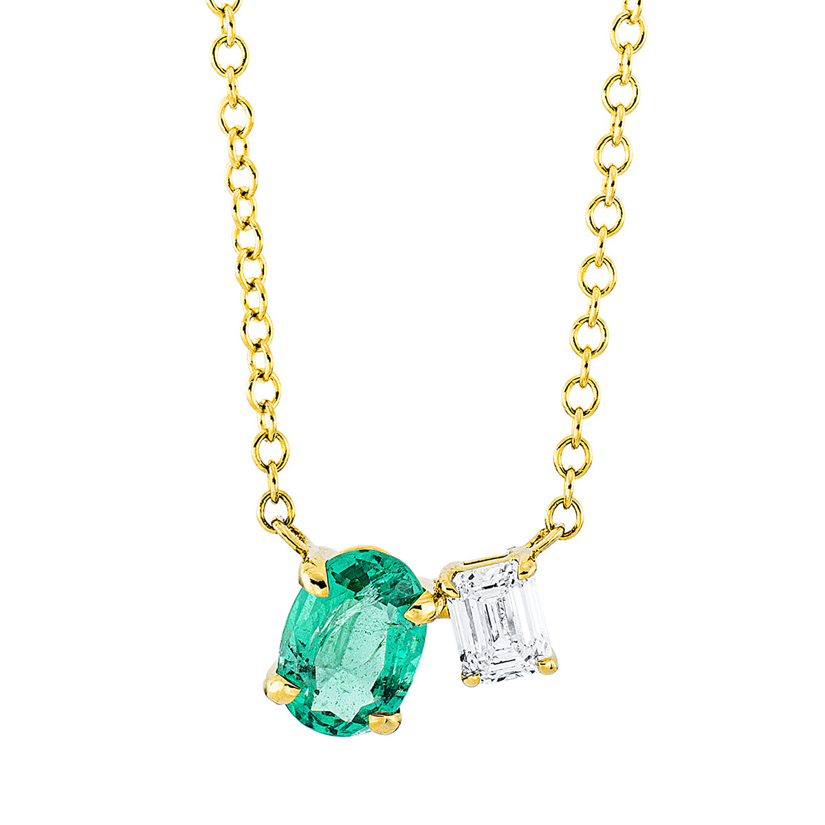 emerald cut emerald colored stone classic necklace in yellow gold