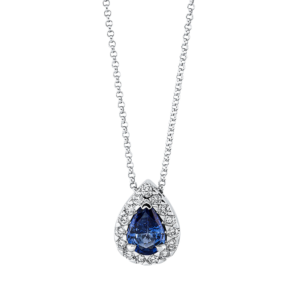 diamond full cut sapphire colored stone classic necklace in white gold