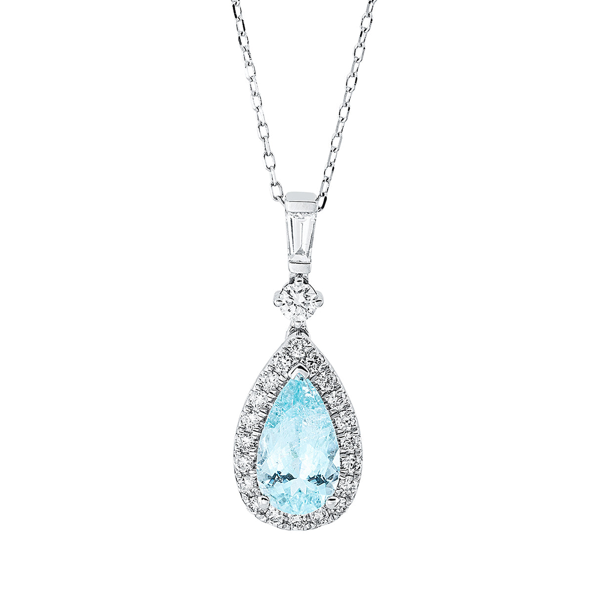 diamond full cut paraiba colored stone classic necklace in white gold