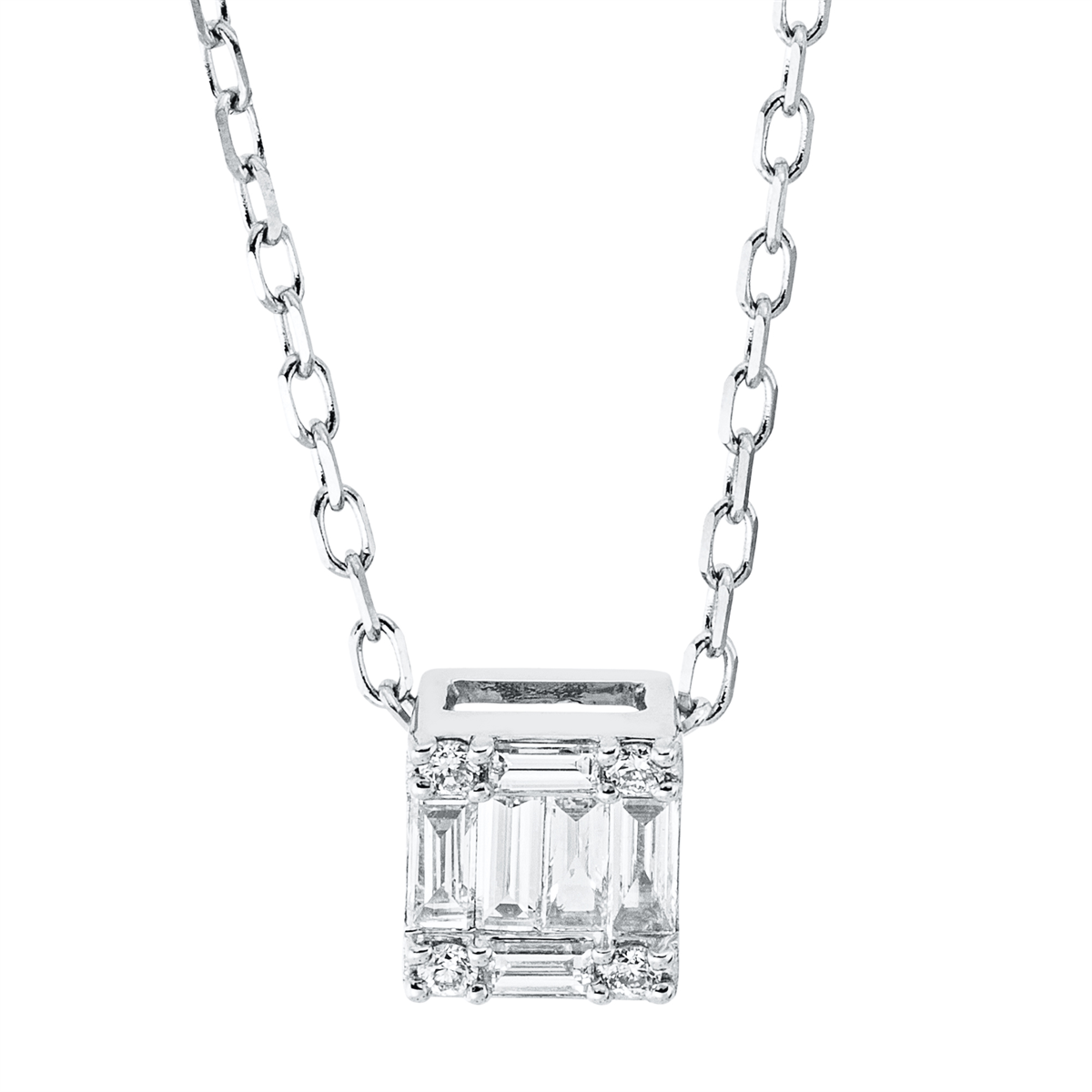 diamond full cut  baguette necklace in white gold