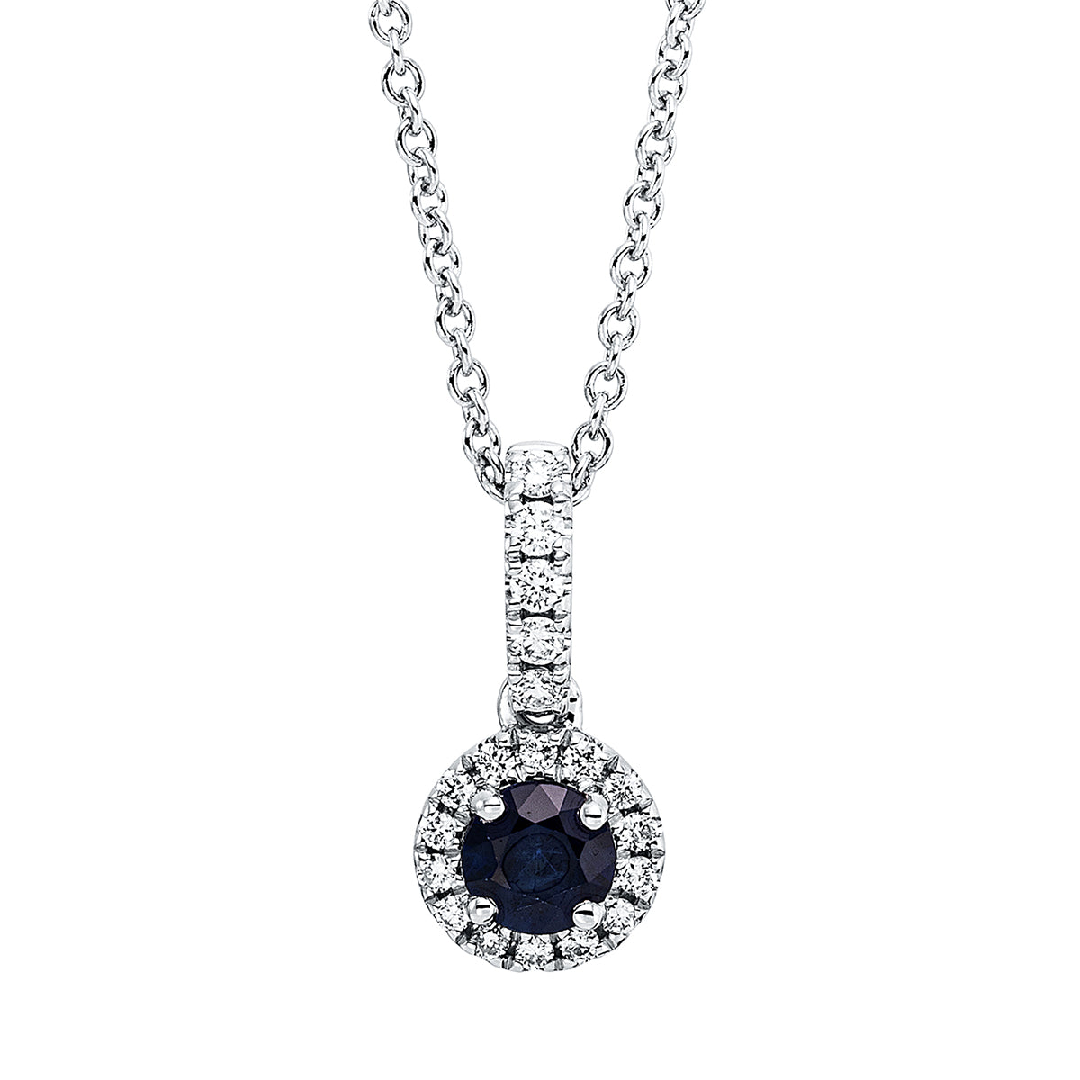 diamond full cut sapphire colored stone classic necklace in white gold