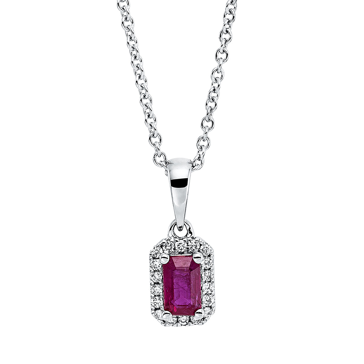 diamond full cut ruby colored stone classic necklace in white gold