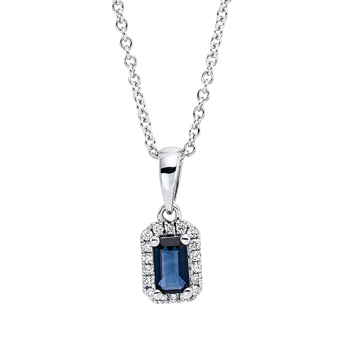 diamond full cut sapphire colored stone classic necklace in white gold