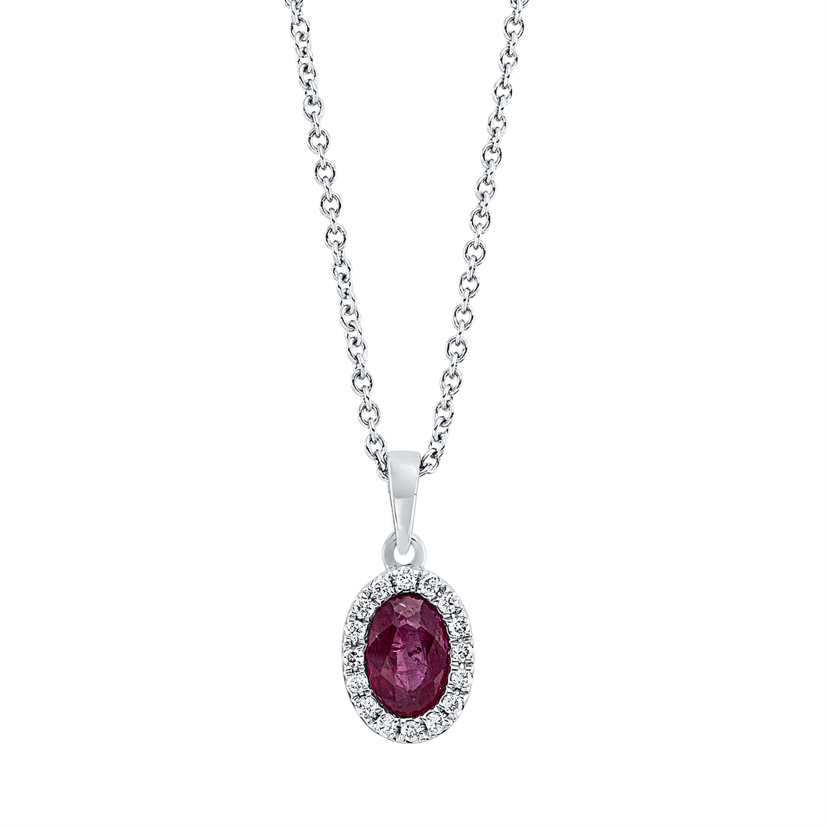 diamond full cut ruby colored stone classic necklace in white gold