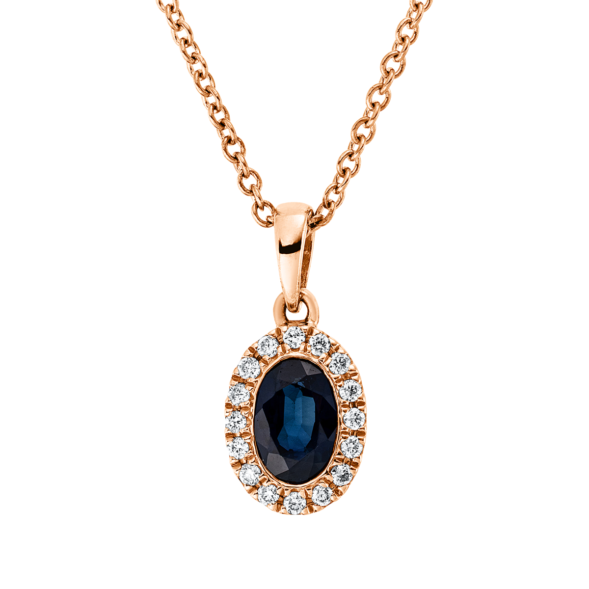diamond full cut sapphire colored stone classic necklace in red gold