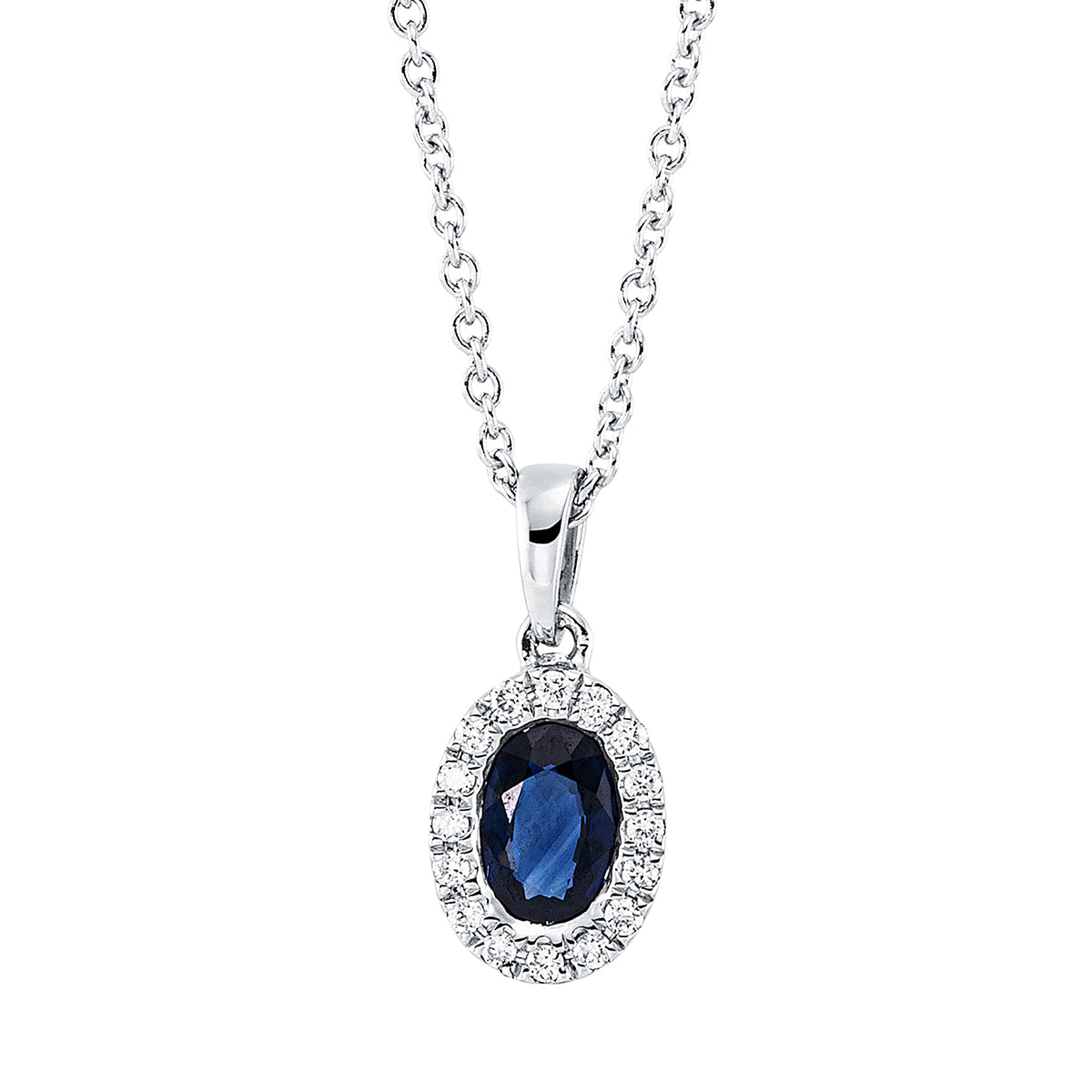 diamond full cut sapphire colored stone classic necklace in white gold