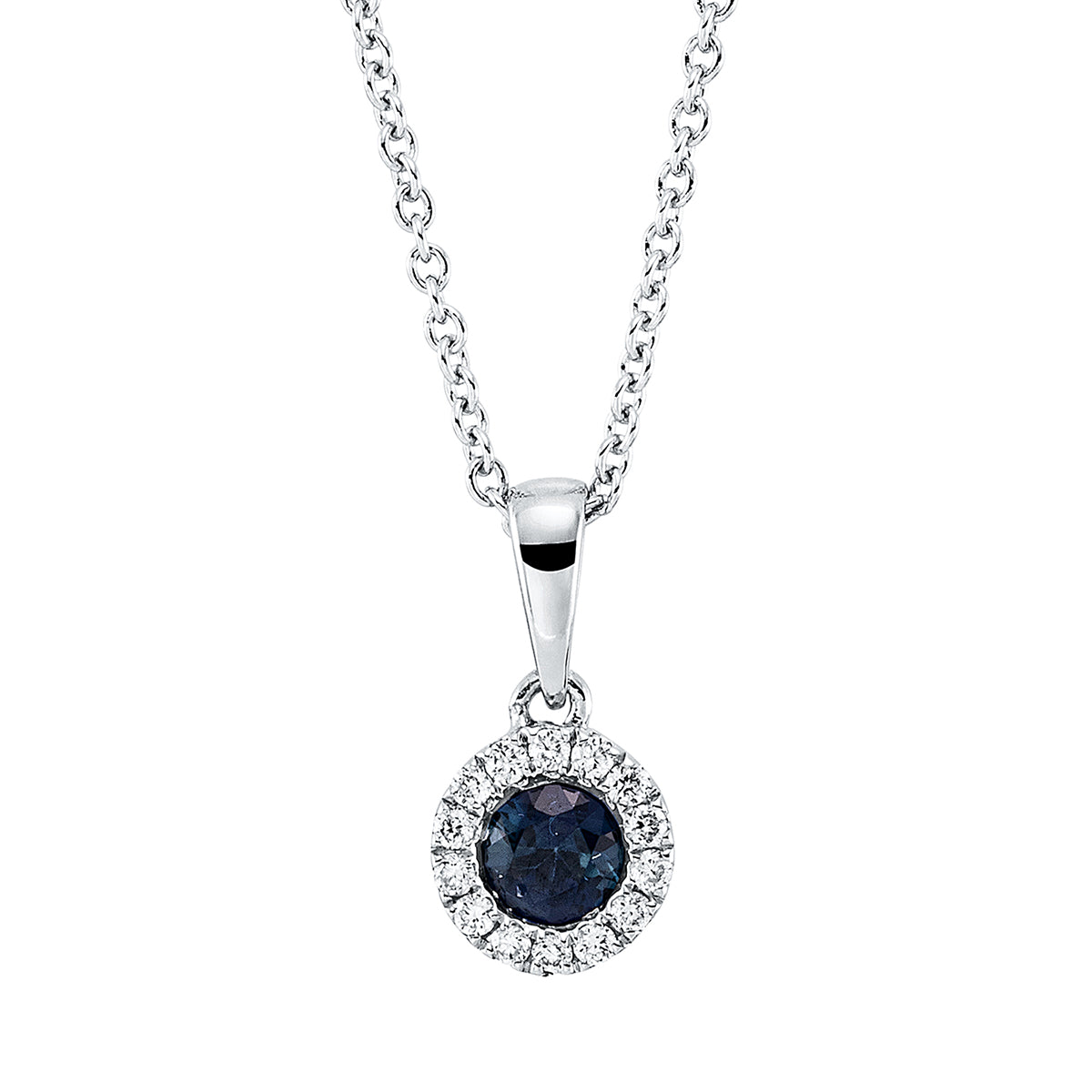 diamond full cut sapphire colored stone classic necklace in white gold