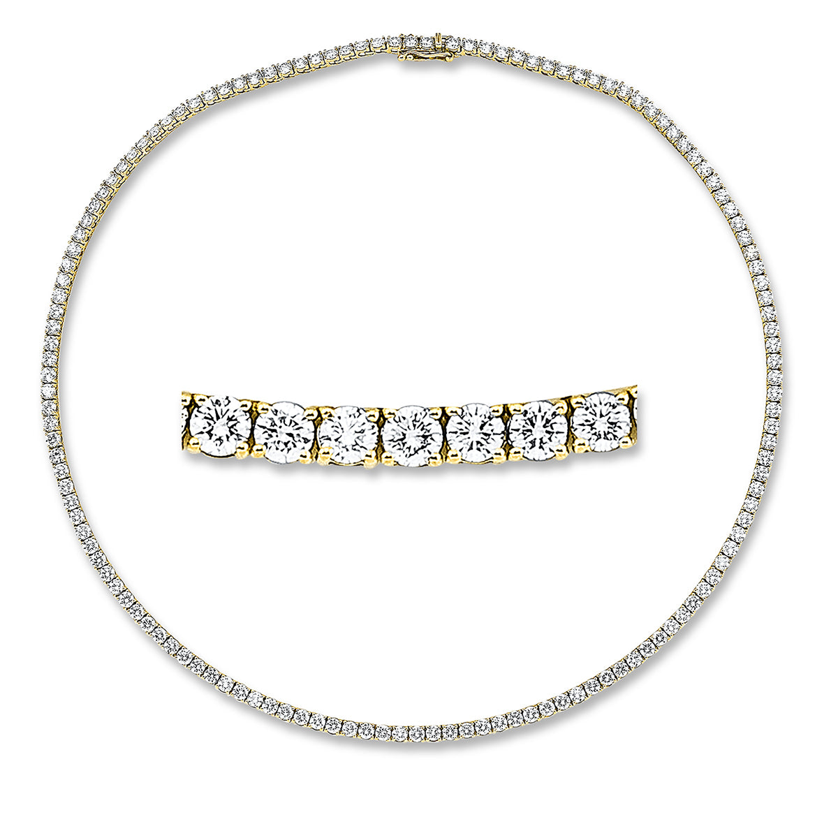 diamond full cut  tennis necklace necklace in yellow gold