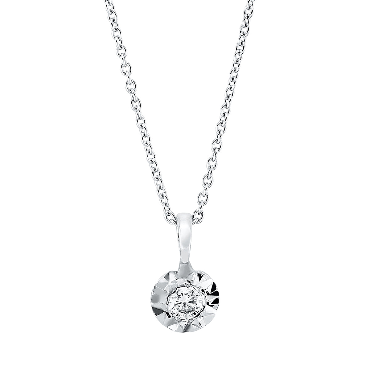 diamond full cut  solitaire necklace in white gold
