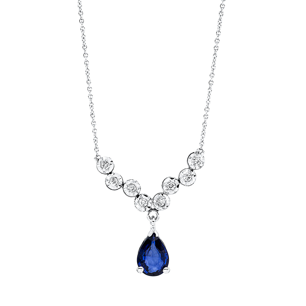 diamond full cut sapphire colored stone classic necklace in white gold