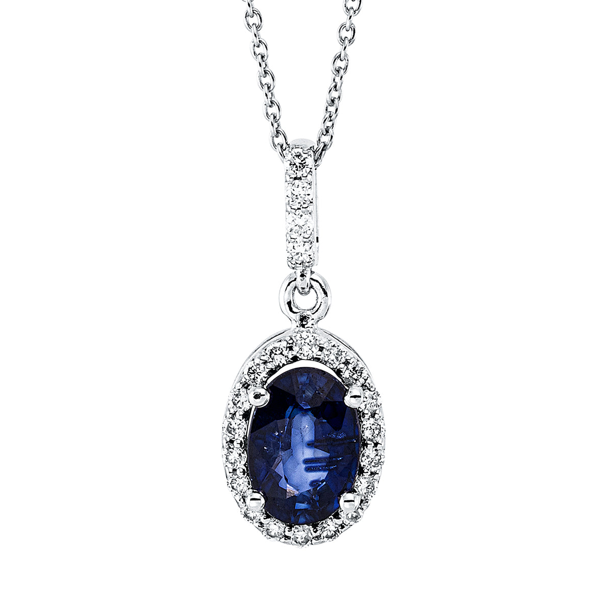 diamond full cut sapphire colored stone classic necklace in white gold