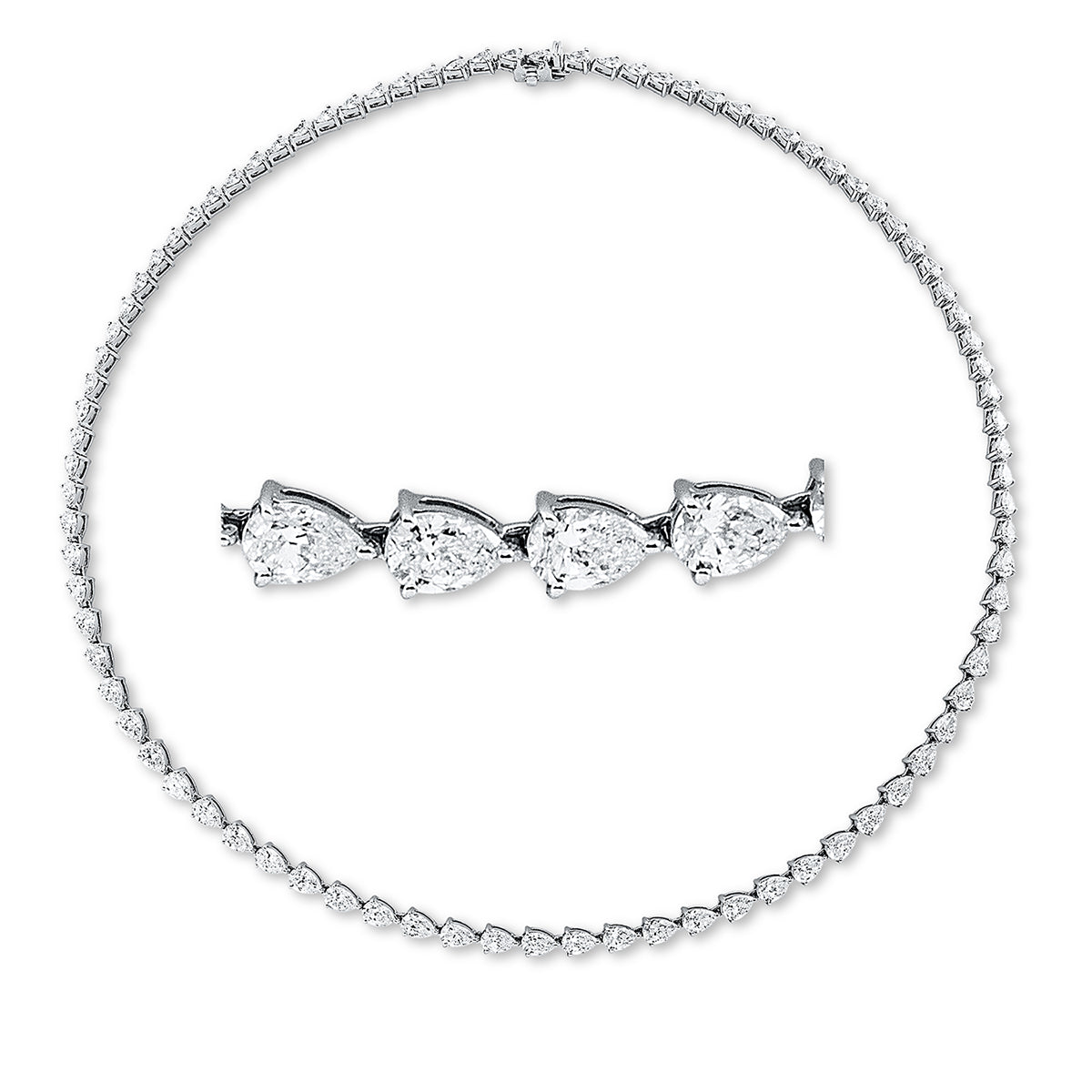 pear shape  tennis necklace necklace in white gold