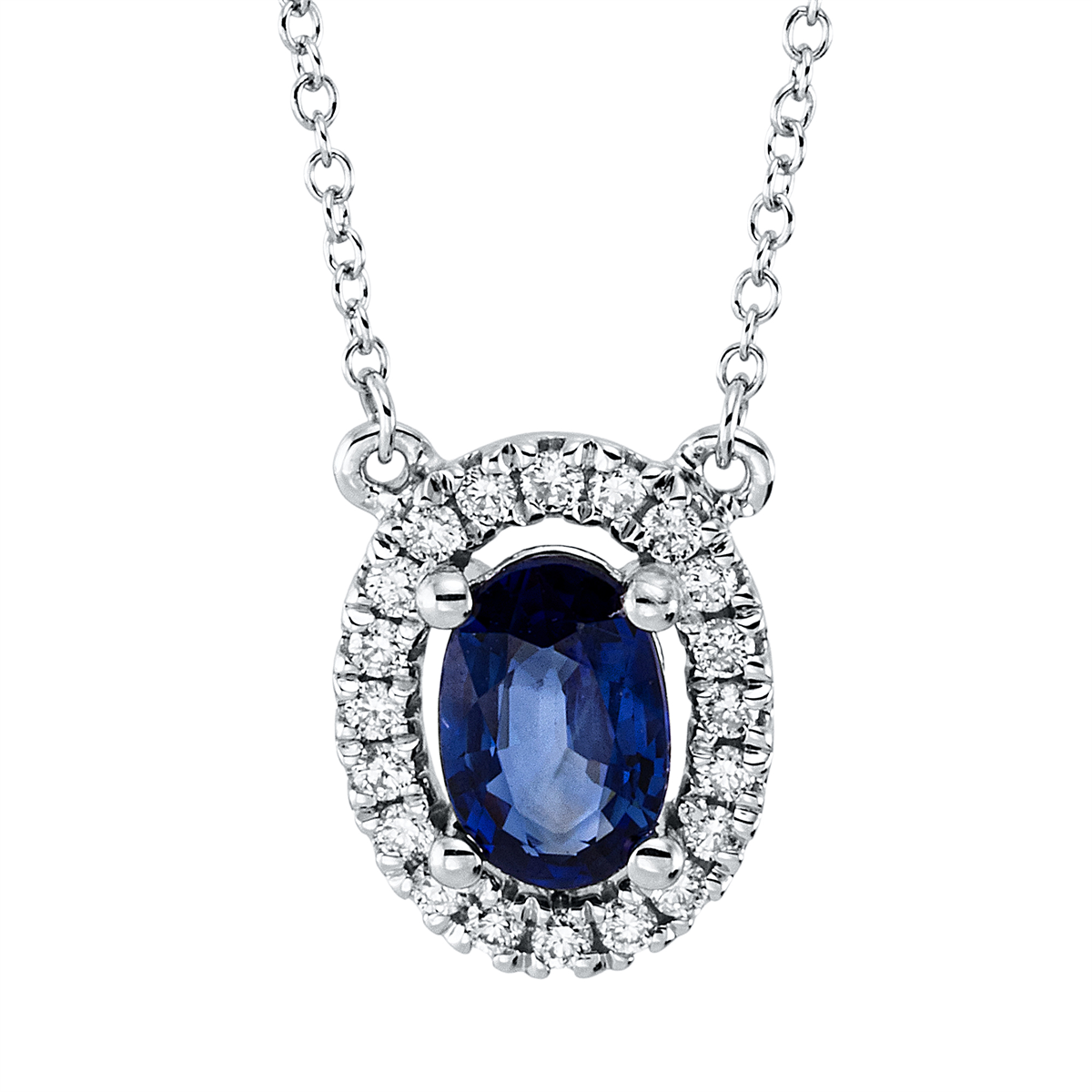 diamond full cut sapphire colored stone classic necklace in white gold