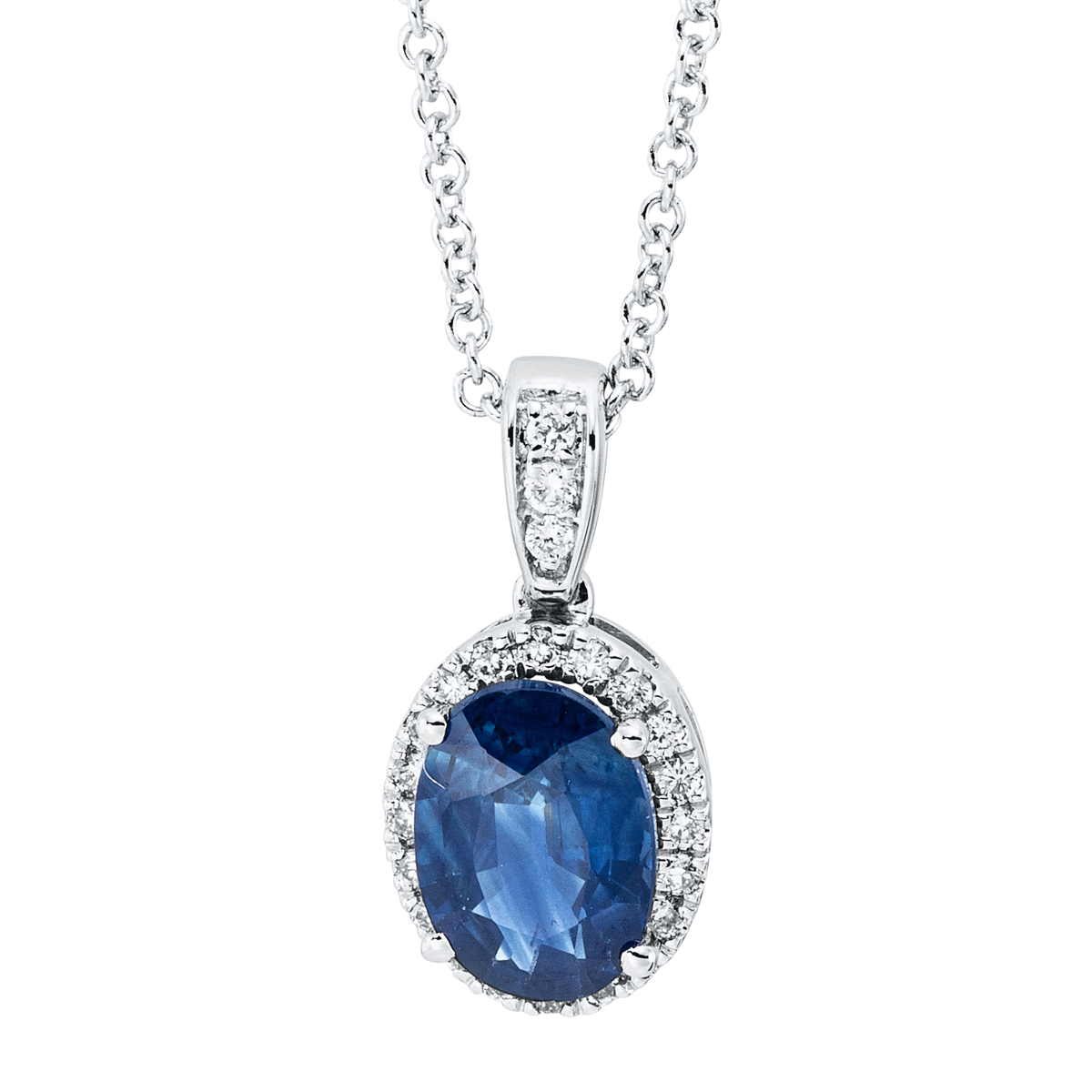 diamond full cut sapphire colored stone classic necklace in white gold