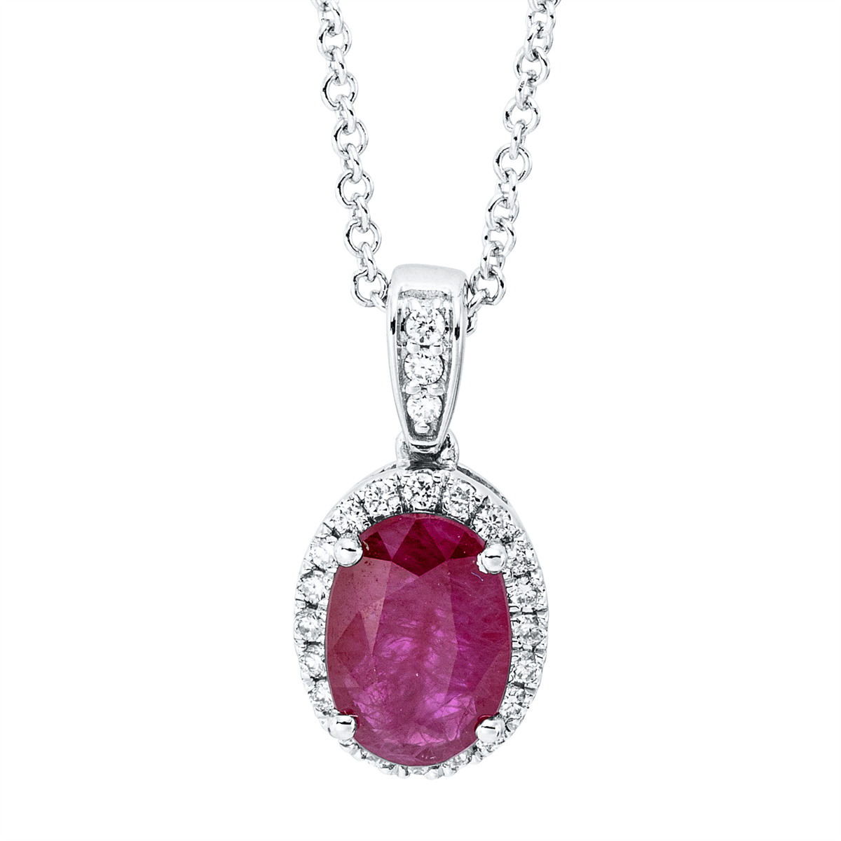 diamond full cut ruby colored stone classic necklace in white gold