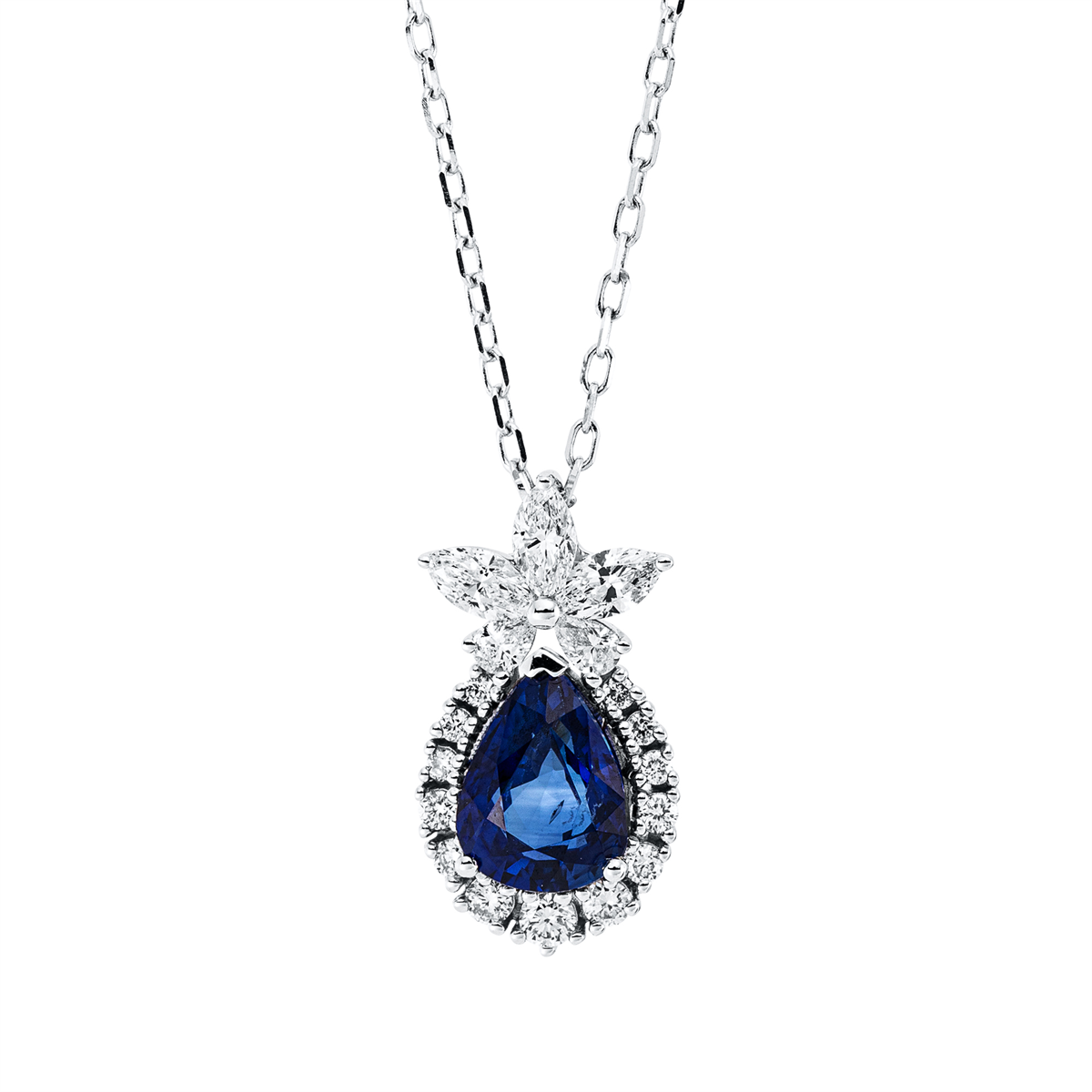 diamond full cut sapphire colored stone classic necklace in white gold