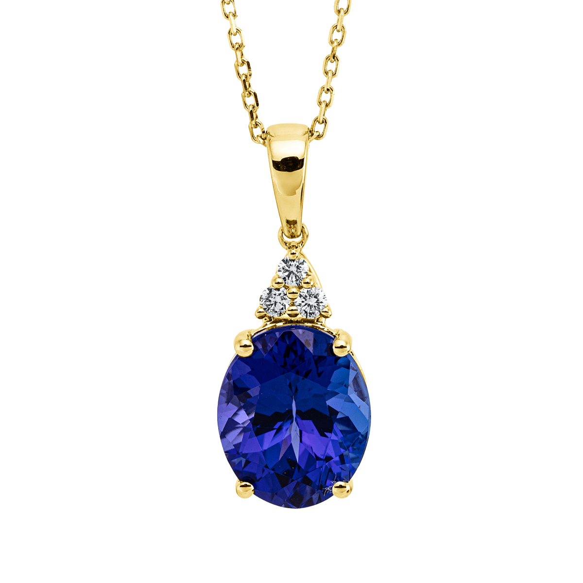 diamond full cut tanzanite colored stone classic necklace in yellow gold