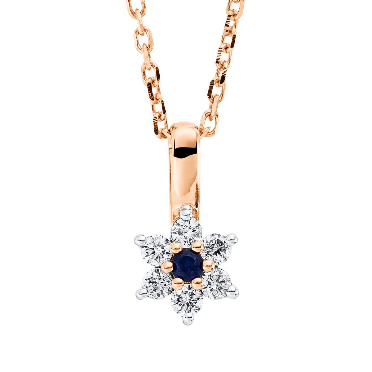diamond full cut sapphire colored stone classic necklace in red gold