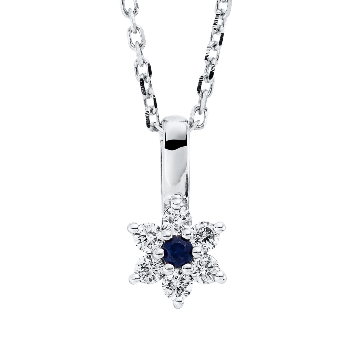 diamond full cut sapphire colored stone classic necklace in white gold