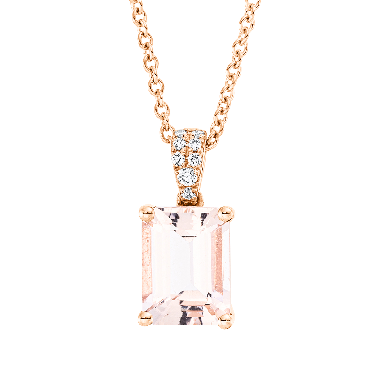 diamond full cut morganite colored stone fashion necklace in red gold
