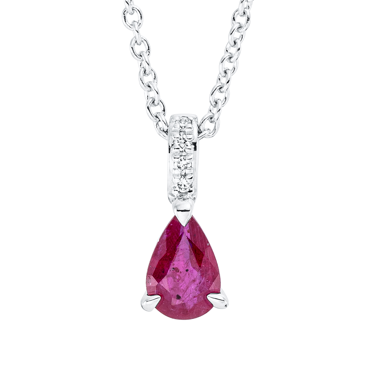 diamond full cut ruby colored stone classic necklace in white gold