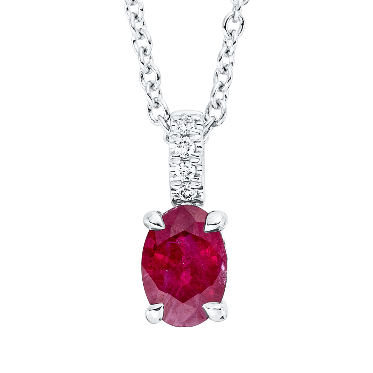 diamond full cut ruby colored stone classic necklace in white gold