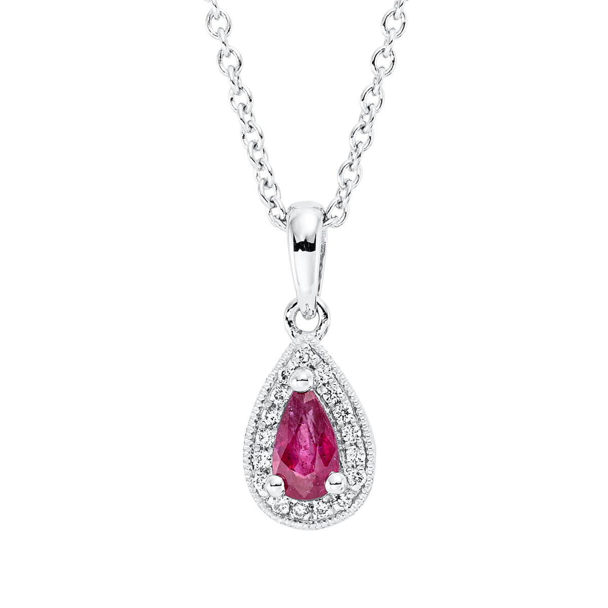 diamond full cut ruby colored stone classic necklace in white gold