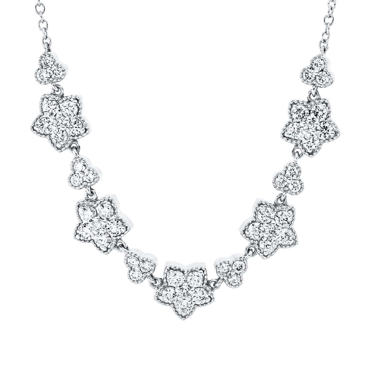 diamond full cut  modern woman necklace in white gold