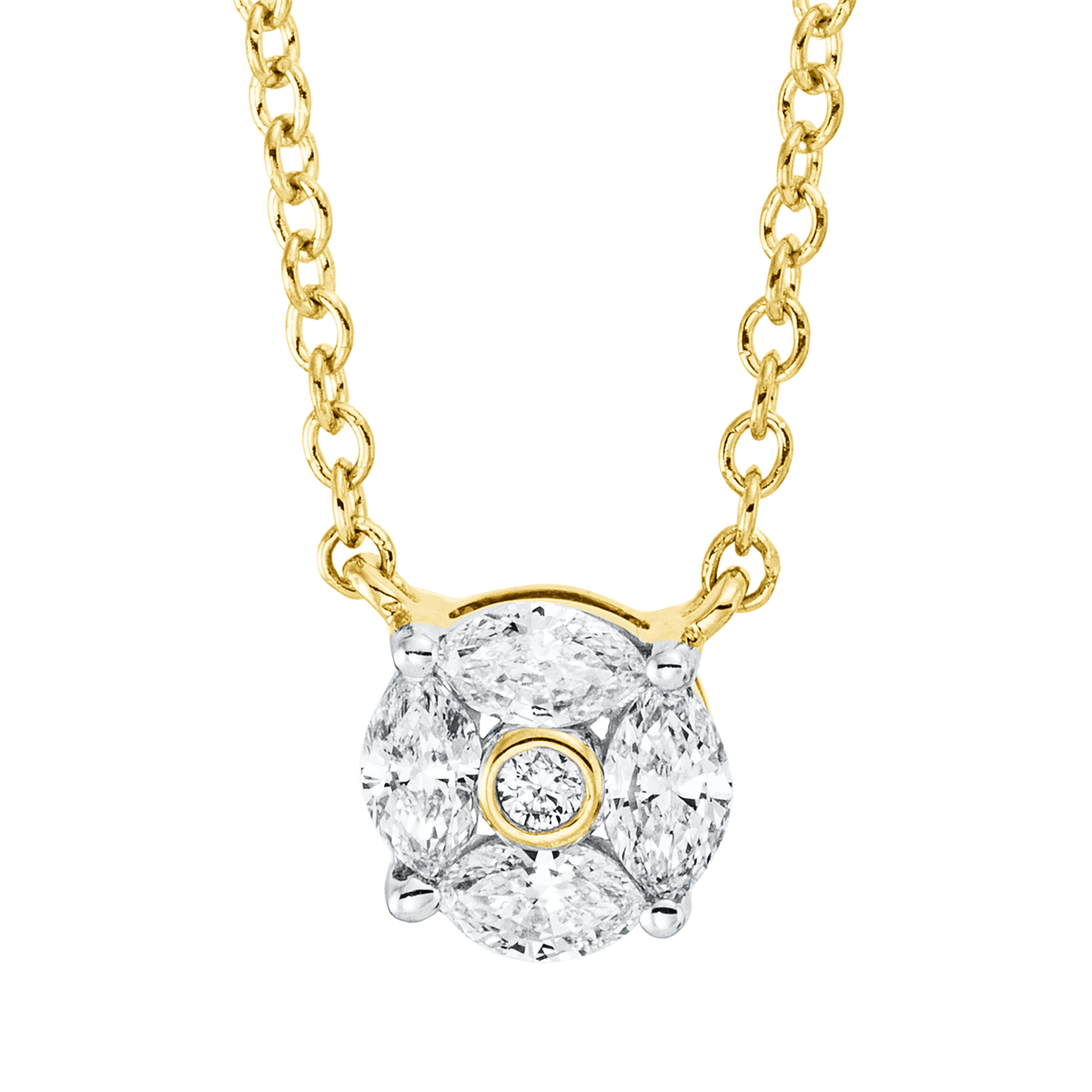 diamond full cut  illusion classic necklace in yellow gold