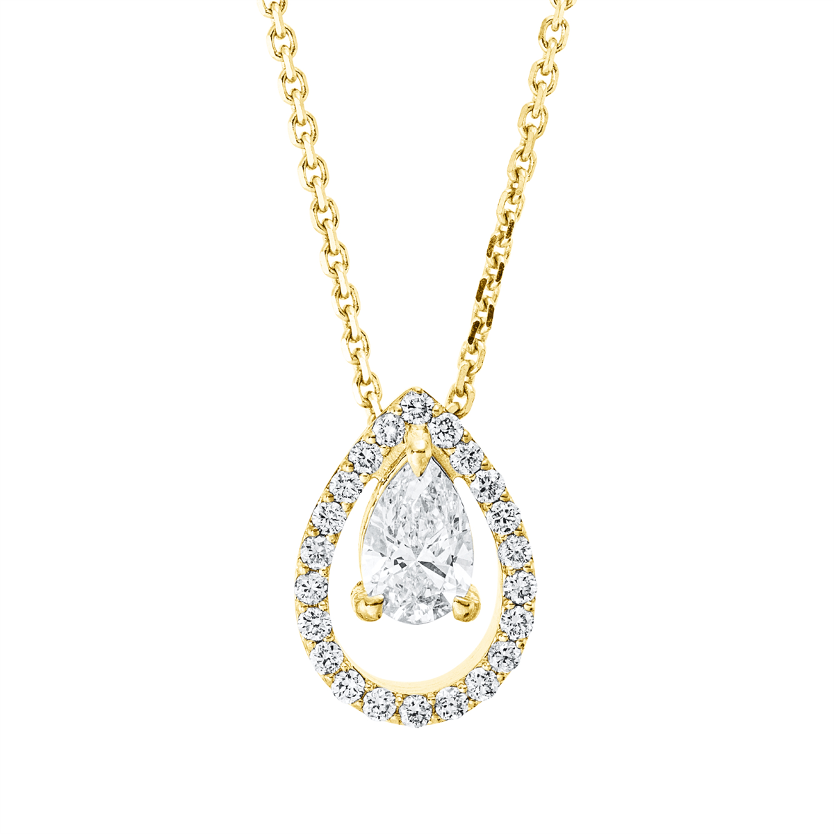 diamond full cut  solitaire with accent stones necklace in yellow gold