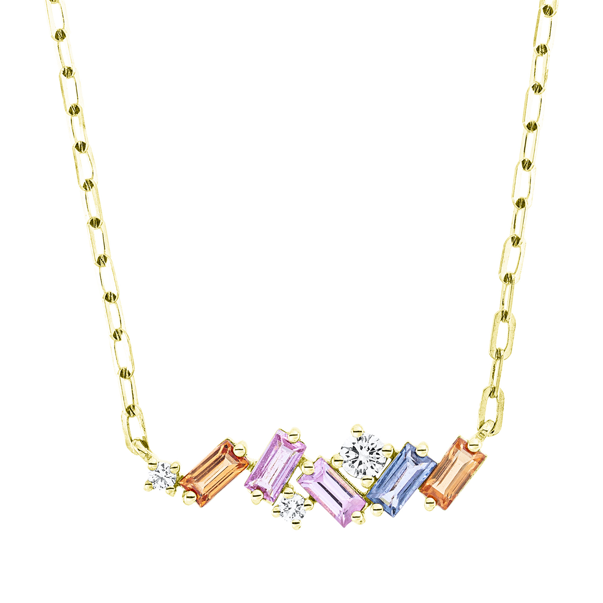 diamond full cut sapphire rainbow & multicolor necklace in yellow gold
