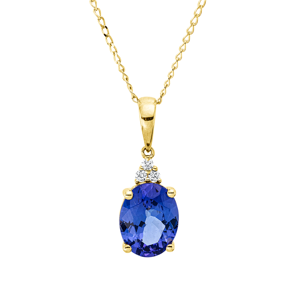 diamond full cut tanzanite colored stone classic necklace in yellow gold