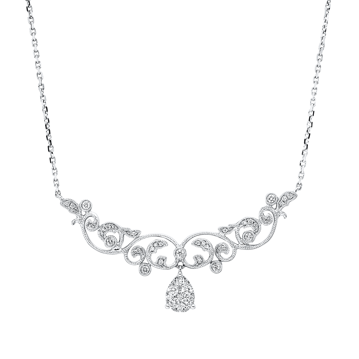 diamond full cut  modern woman necklace in white gold