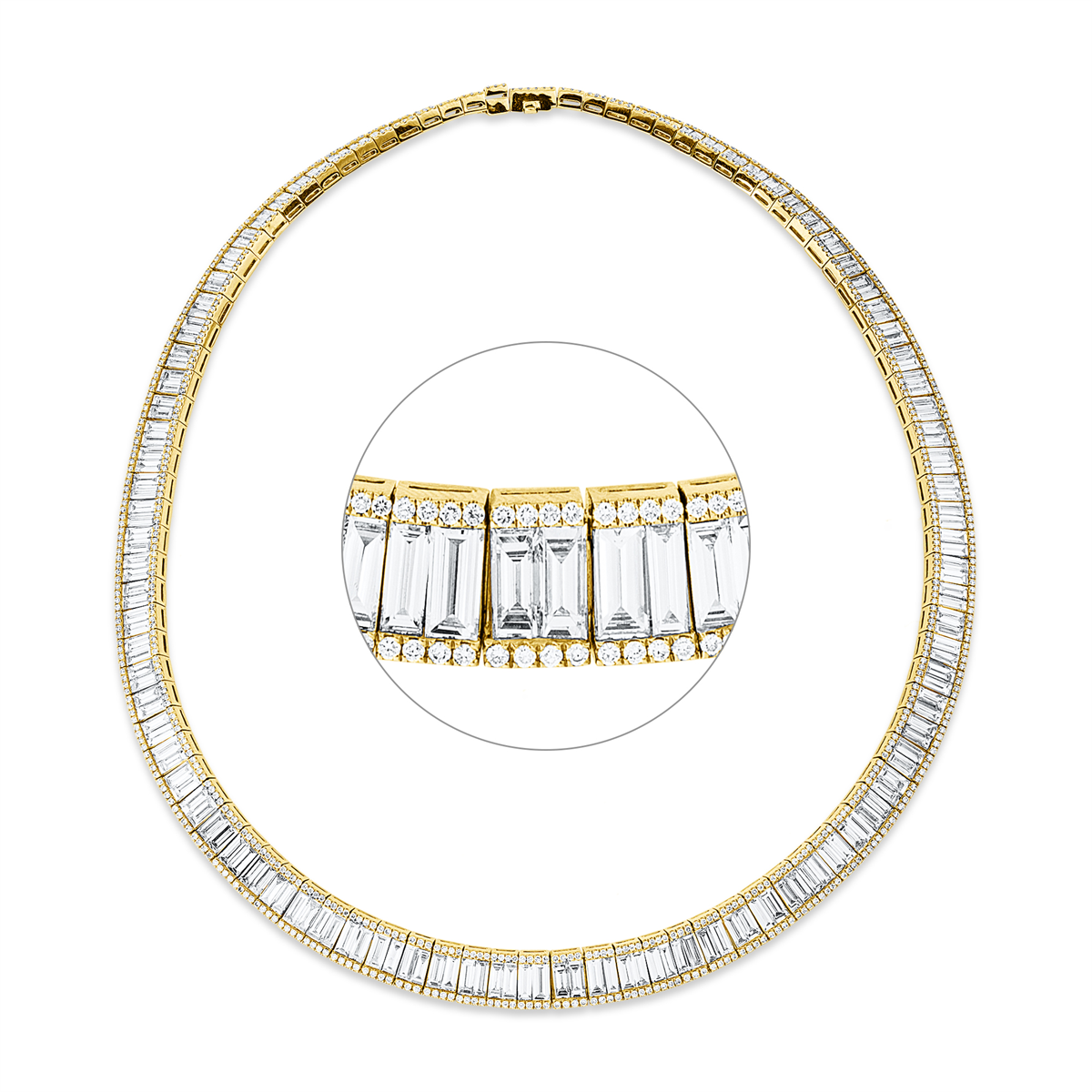 diamond full cut  baguette necklace in yellow gold