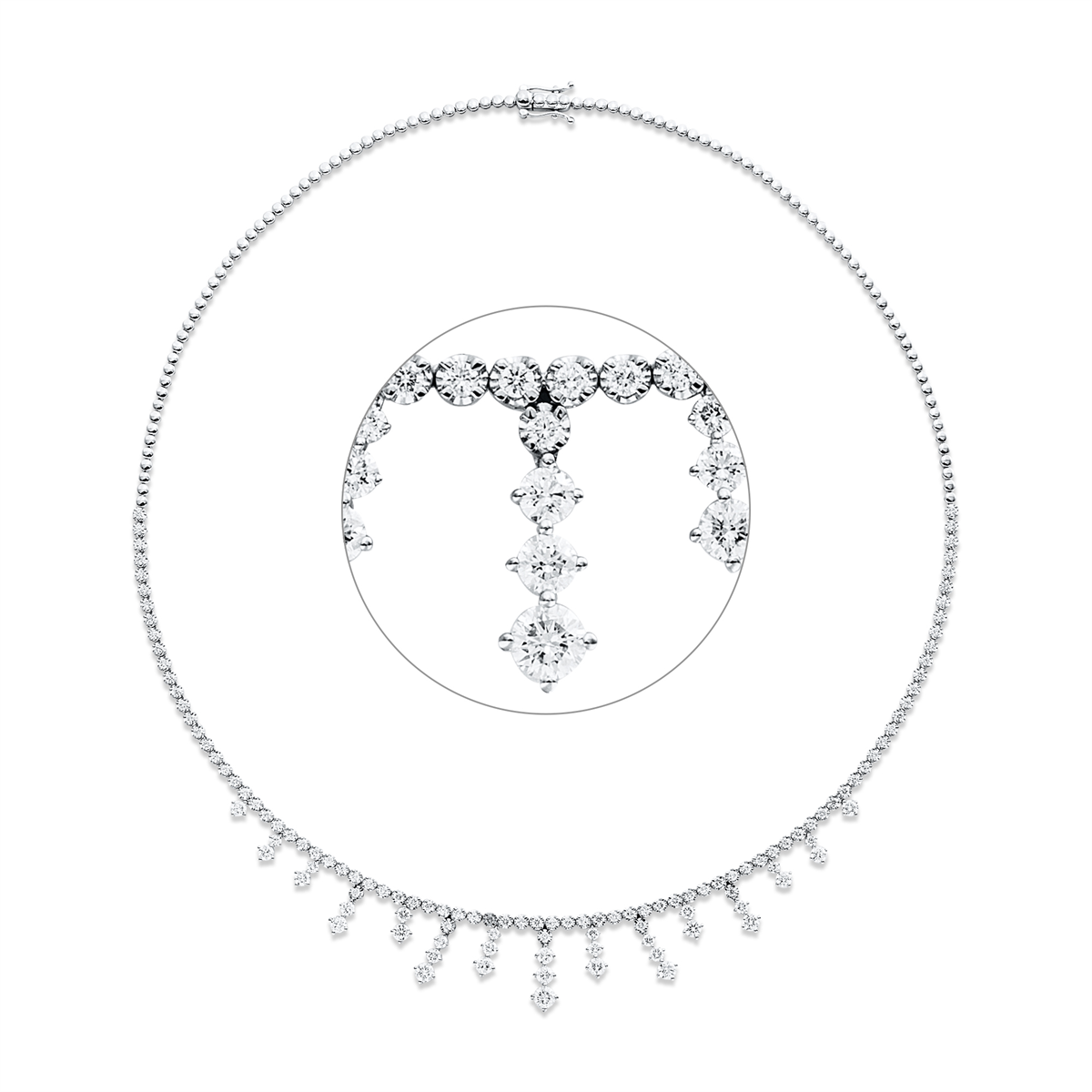 diamond full cut  multi-stone necklace in white gold