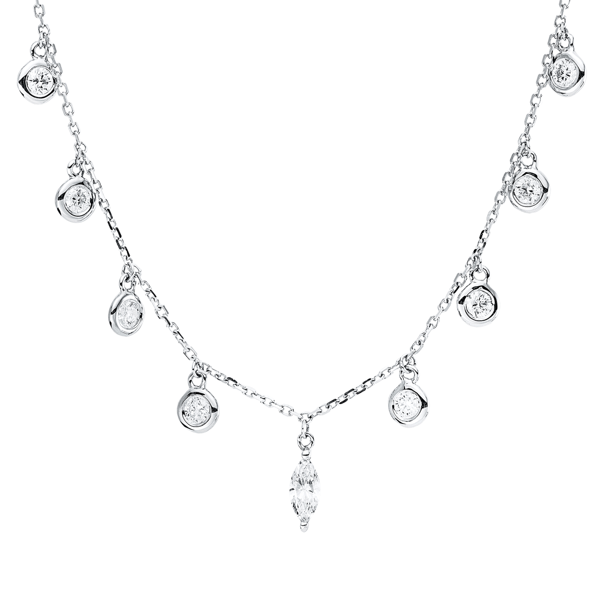 diamond full cut  modern woman necklace in white gold