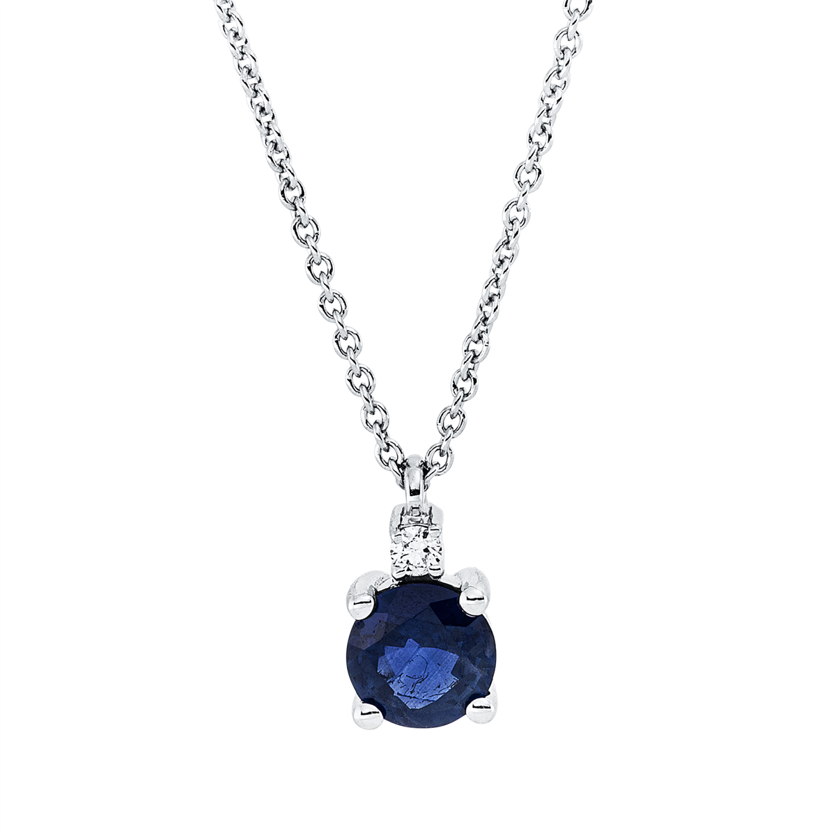 diamond full cut sapphire colored stone classic necklace in white gold