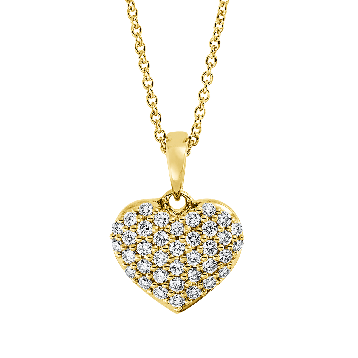 diamond full cut  heart necklace in yellow gold