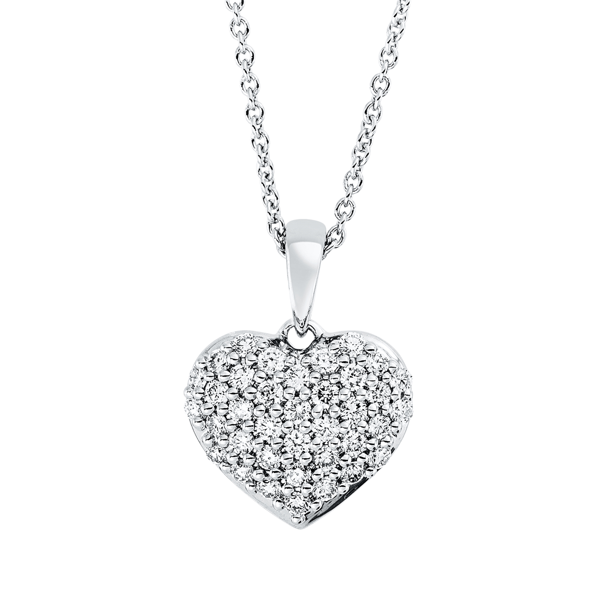 diamond full cut  heart necklace in white gold