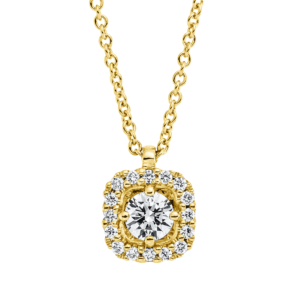 diamond full cut  solitaire with accent stones necklace in yellow gold
