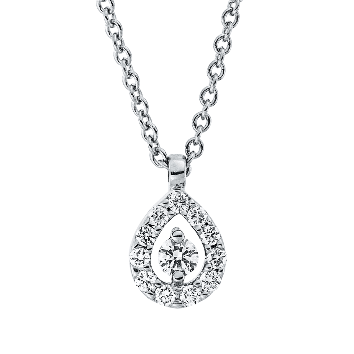 diamond full cut  solitaire with accent stones necklace in white gold