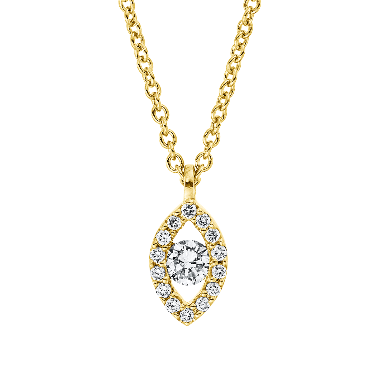diamond full cut  solitaire with accent stones necklace in yellow gold
